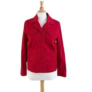 Talbots Red Cotton Canvas Button Down Jacket, Collared, Utility Pockets, Size M